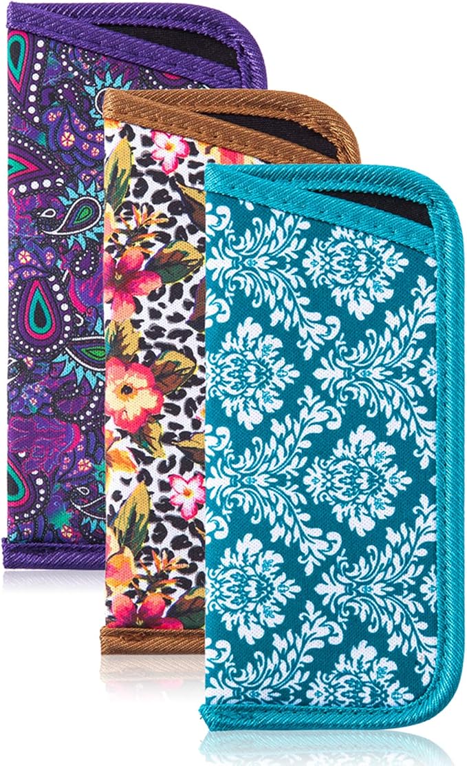 TRIUMPH VISION Reading Glasses Pouch Eyeglass Sleeve Soft Case Slim 3 Pack | Alternative to Bulky Case Lightweight，Neoprene Lined Padded Protect Optical lens Slip in, Cute Pattern Portable for Daily Use