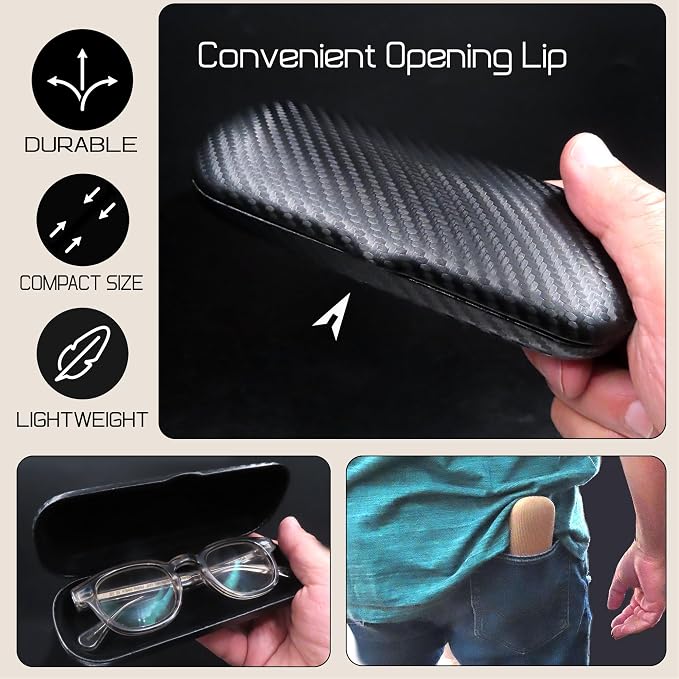 MyEyeglassCase Men Small Glasses case - Eyeglasses Hard Shell Holder Pouch & Cloth-Reading Slim & Narrow Case Heavy Duty