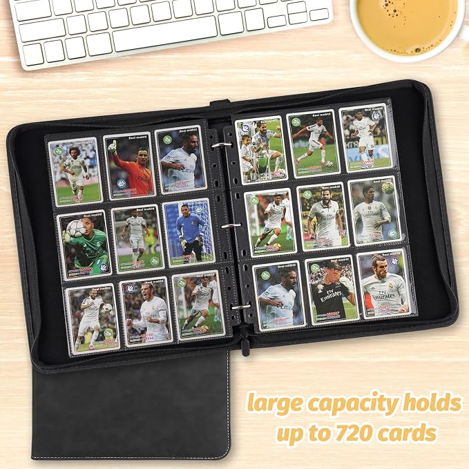 GERMUN 3 Ring 9 Pocket Zipper Card Binder, 720 Double Sided Standard PU Trading Card Album Folder for TCG & Sports Cards, Not Fit Top Loaders (Marble Black)