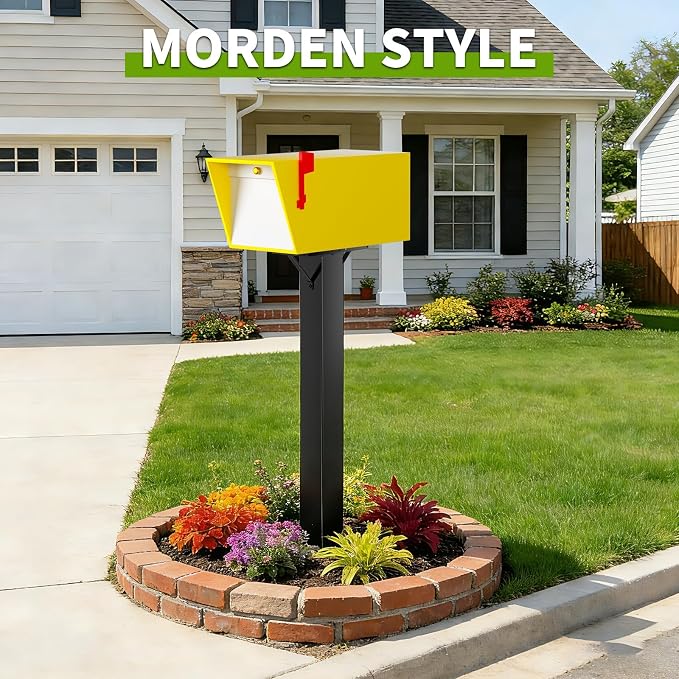 BOUGOON Black Metal Mailbox Post for Outside,43x 4X 4 inch Heavy Duty In-Ground Mounting Post with Anchor for Easy Install Mailbox Use
