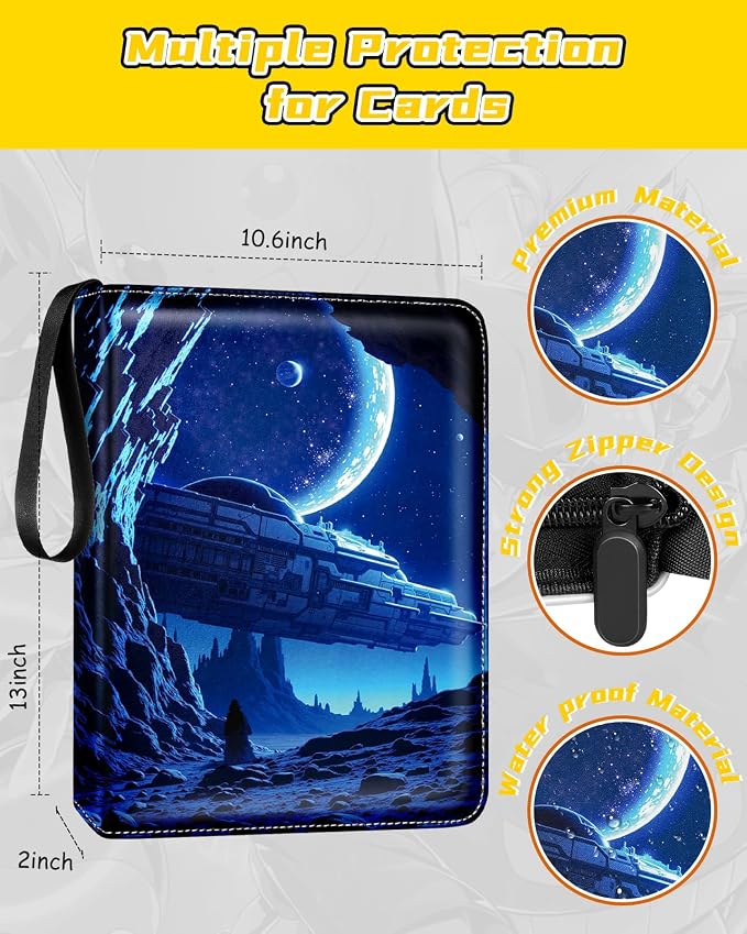for 9 Pocket Card Binder for MTG, TCG, Game Cards Holds 900 Cards - Large Capacity Trading Card Collection Album Folder with Zipper for Men Boys Teens Planet Design for Sports Card