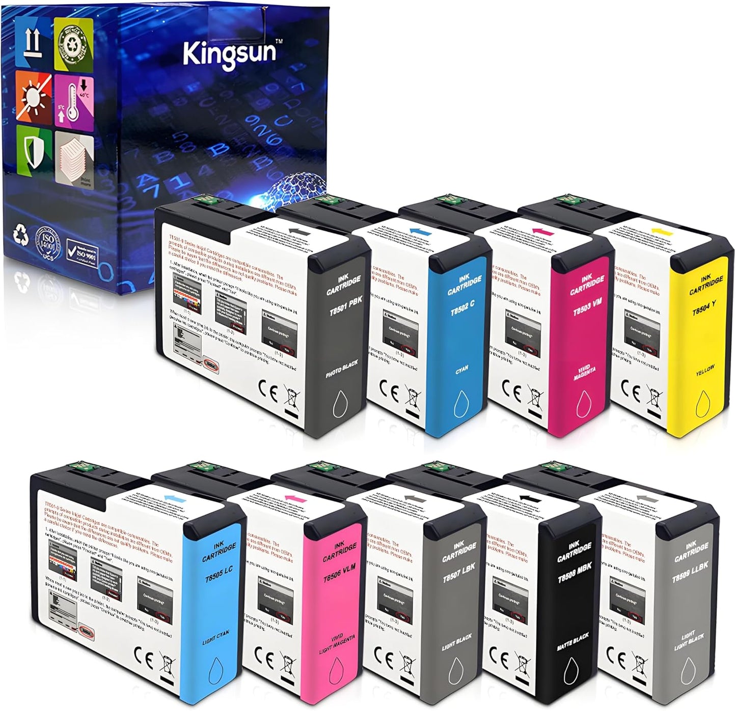 T850 Ink Cartridge UltraChrome HD T8501 T8502 T8503 T8504 T8505 T8506 T8507 T8508 T8509 Compatible for Surecolor P800 Printer (9 Pack)