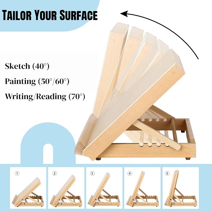 12.5"x16.5" Foldable Beechwood Tabletop Painting Easel | Portable Drafting Table & Art Stand, 5-Position Desk Easel With Smooth Art Board For Studio Sketching, Art Supplies