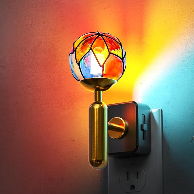 L LOHAS LED Night Light Plug in with Stepless Dimming, Vintage Stained Glass Nightlight with Dusk to Dawn Sensor, Aesthetics Plug in Night Lights for Home Decor