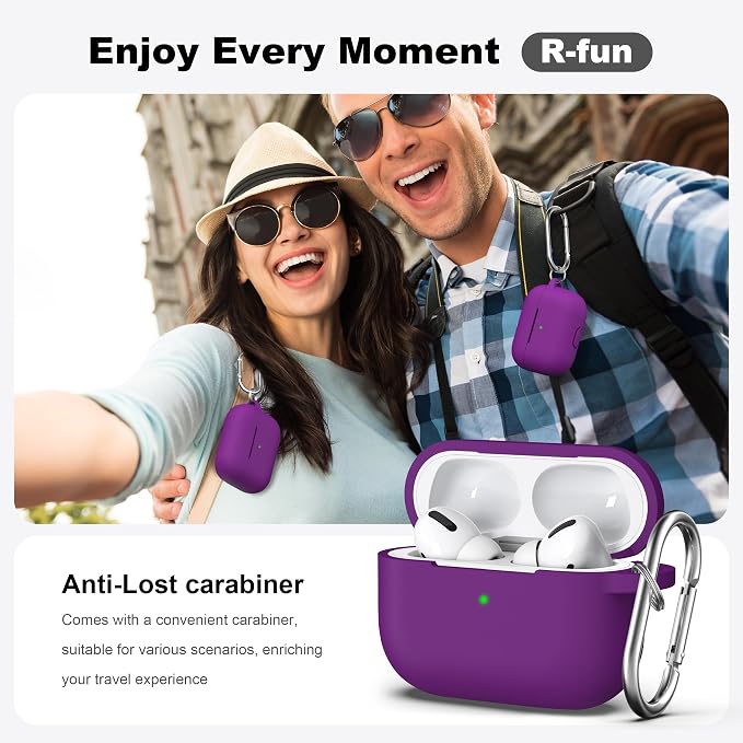 R-fun for AirPods Pro 2 Case, Soft Silicone Protective Cover with Keychain and Cleaning Pen, Compatible with AirPods Pro 2nd/1st Generation, Supports Wireless Charging, Violet