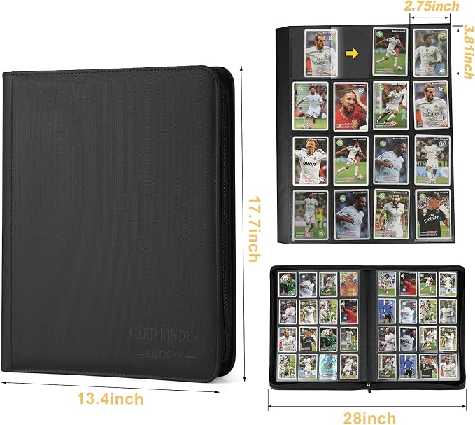 16-Pocket Business Card Binder holds 1024 Cards, Premium Diamond PU Leather Name Card Holder Organizer with Zipper, Black Sleeves Side Loading Card Book for Collectors & Office(black)