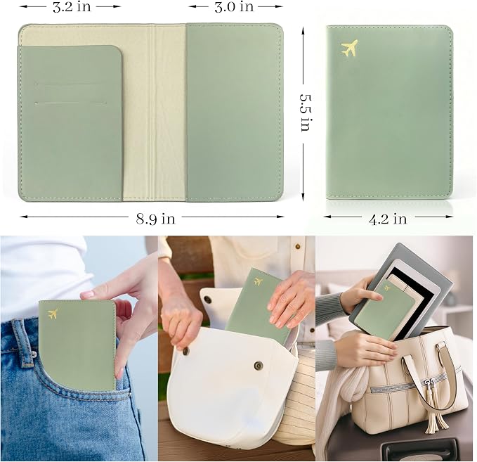 Passport Holder for Travel Essentials,RFID Blocking Passport Cover Case for Travel Accessories,Travel Wallet for Women Men (Sage Green)