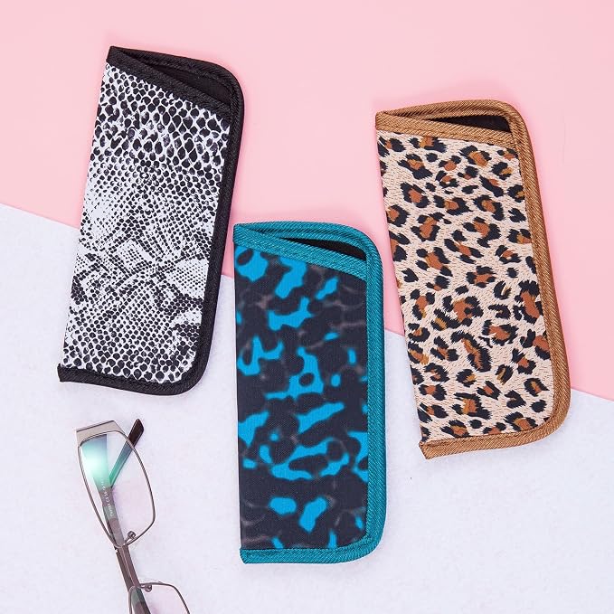 TRIUMPH VISION Reading Glasses Pouch Eyeglass Sleeve Soft Case Slim 3 Pack | Alternative to Bulky Case Lightweight，Neoprene Lined Padded Protect Optical lens Slip in, Cute Pattern Portable for Daily Use