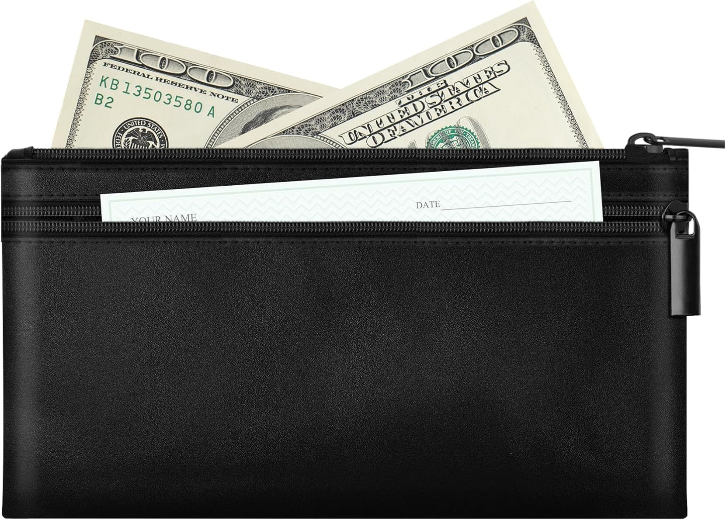 HAUTOCO Money Bag with Zipper 11x6.1 inch Money Pouch with Lined PU Leather Bank Bag Two Pockets Utility Wallet for Cash Check Receipt Coins Cosmetics