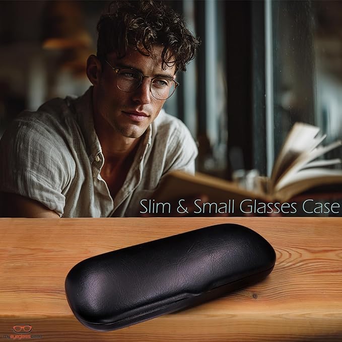 MyEyeglassCase Men Small Glasses case - Eyeglasses Hard Shell Holder Pouch & Cloth-Reading Slim & Narrow Case Heavy Duty