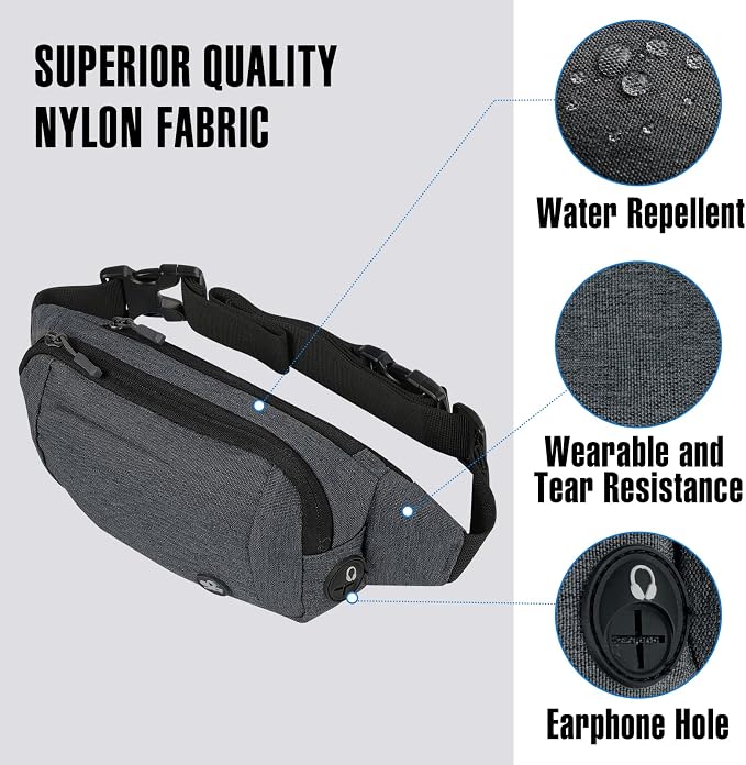 WATERFLY Small Fanny Pack Crossbody Lightweight Waist Bag for Woman Man | Adjustable extender strap, Slim compact, Water-resistant durable material, Breathable back pad, Multi-scene for travel, daily
