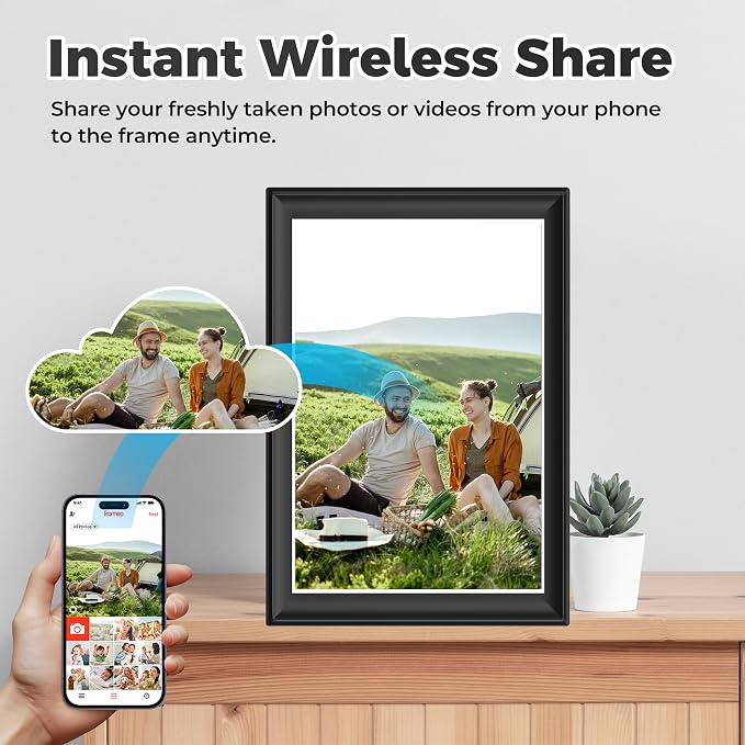 10.51 Inch WiFi Digital Picture Frame with Touch Screen | 64GB smart picture frame with 1920x1280 100% sRGB IPS display. Supports Frameo App for 5G/Instant photo & video sharing.