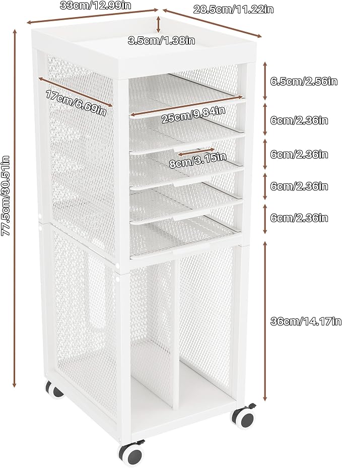 Rolling File Cart with 4 Dividers, Mobile File Cabinet with Wheels | Hanging File Folder Organizer, Under Desk Storage, Printer Stand Utility Cart Filing Cabinet for Home Office（White）