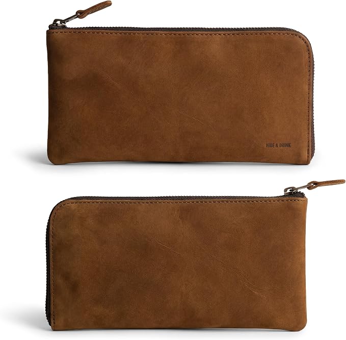 Hide & Drink, Leather Long Zippered Wallet, Holds Up to 8 Cards Plus Coins And Flat Bills, Phone Holder, Cash Organizer, Travel Essentials, Handmade, Swayze Suede