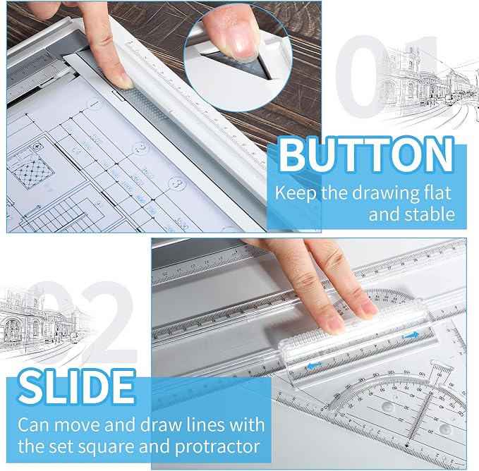 Zonon A3 Portable Drawing Board, Multi-Function Metric Drafting Table Drafting Board with Clear Rule Parallel Motion and Angle Adjustable Measuring System(A3)