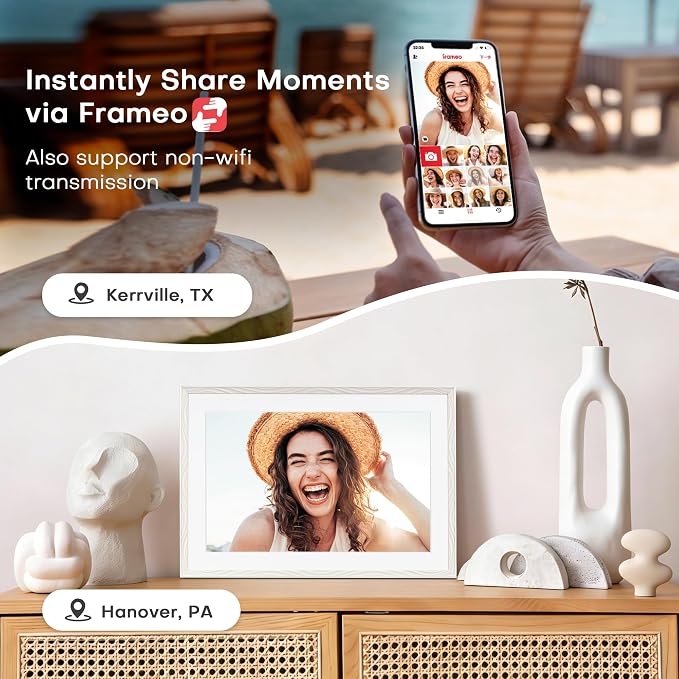Frameo Digital Picture Frame, 10.1 inch Frameo Digital Frame WiFi, 1280 * 800 IPS HD Touchscreen, 32GB Storage, Instant Share Photo Video, Gifts for Mom, House Warming