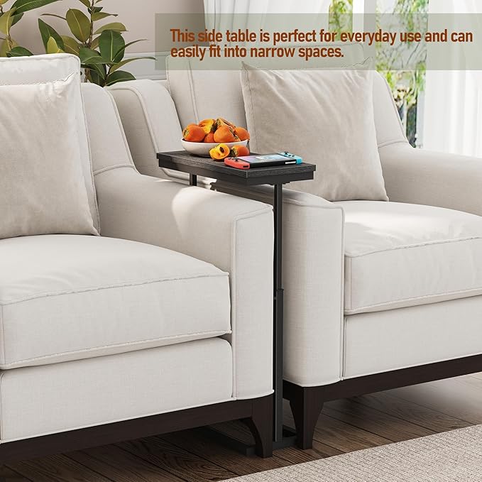 TUTOTAK End Table, Side Table, Tall Couch Table, Sofa Table | for living Room, Bedroom, Black TB01BK083