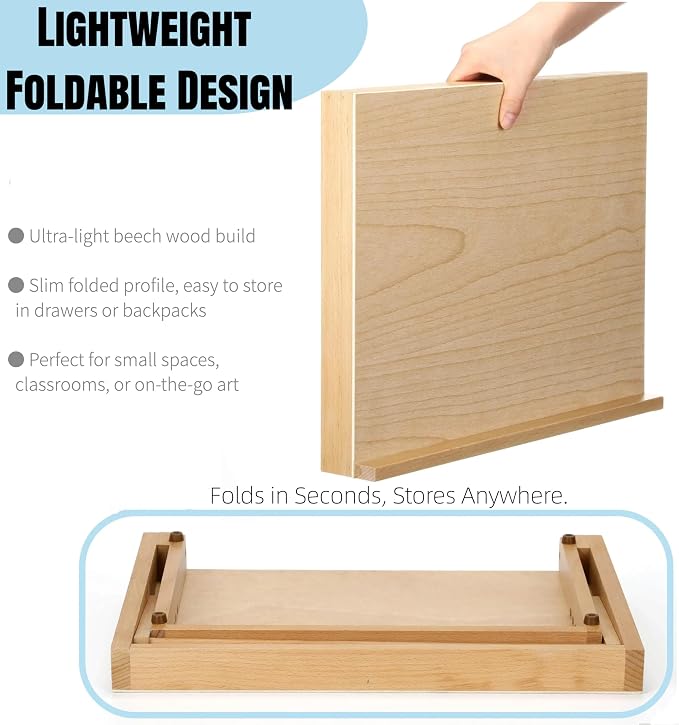 12.5"x16.5" Foldable Beechwood Tabletop Painting Easel | Portable Drafting Table & Art Stand, 5-Position Desk Easel With Smooth Art Board For Studio Sketching, Art Supplies