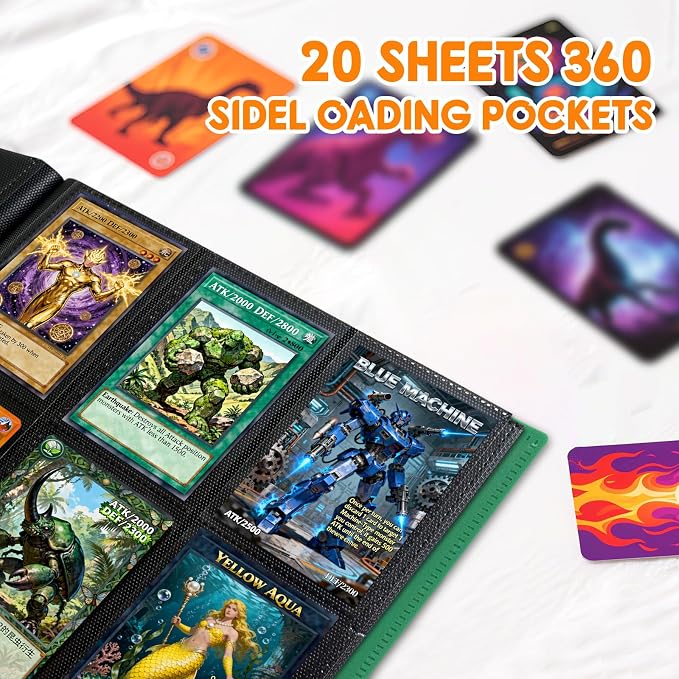 Trading Card Binder 9 Pocket, 360 Card Waterproof Folder with Side Loading Sleeves, Sturdy Card Collection Album for MTG, TCG, Game Cards & Sports Cards,1 Pack, Dark Green