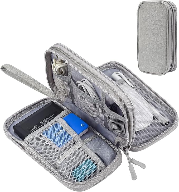 CAOODKDK Electronic Organizer Bag, Waterproof Portable Electronic Organizer Travel Accessories Cable Bag Universal Cord Storage Case for CableCord Storage Double Layer - Gray, Large