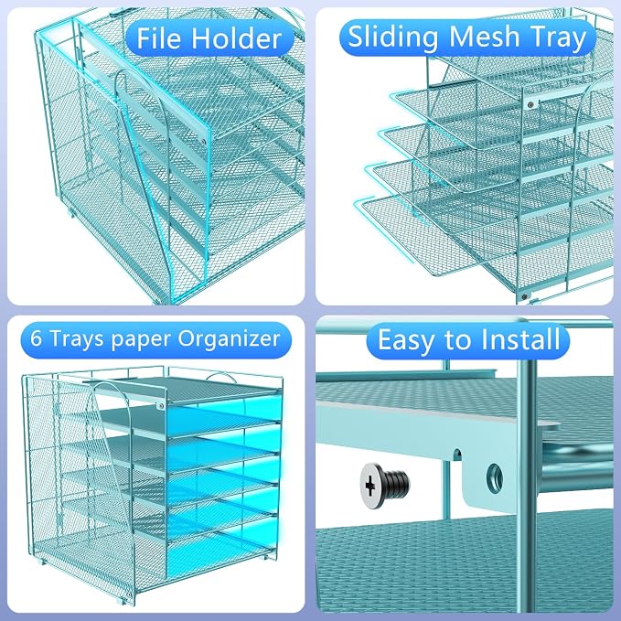 gianotter 6-Tier Paper Organizer With Magazine Holder | Desk Organizers and Accessories, File Organizer for Office Supplies Storag (Blue, 6-Tier)