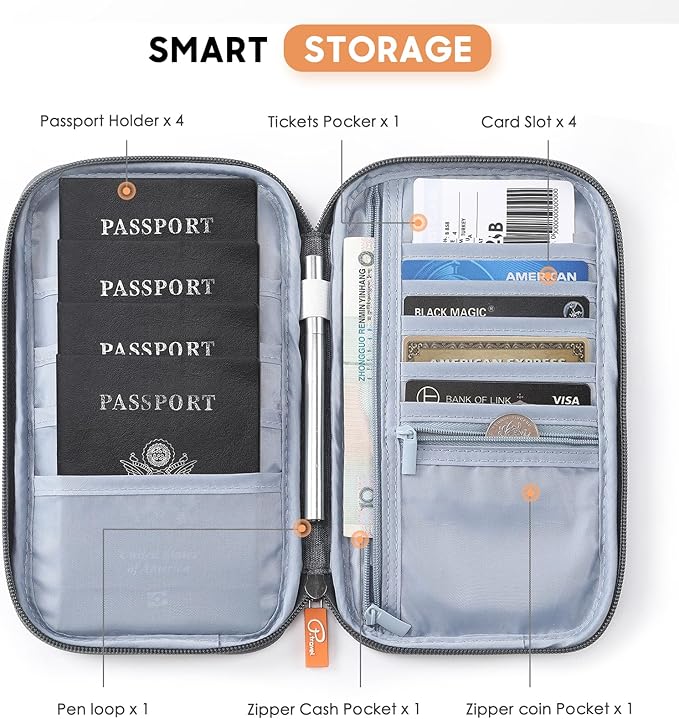 Family Passport Holder Organizer, RFID Blocking Travel Document Case, Lightweight Large Passport Cover Case Waterproof Bag Document Organizer for Women & Men