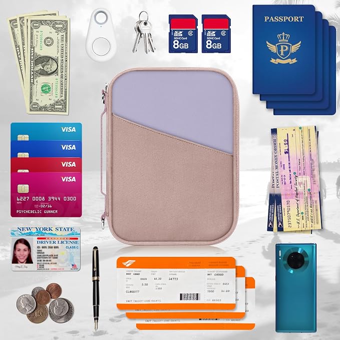 Family Passport Holder for Travel with RFID Blocking, Traveling Essentials Organizer Pouch Bag, Light Passport Wallet for Travel Must Haves Accessories for Women Men