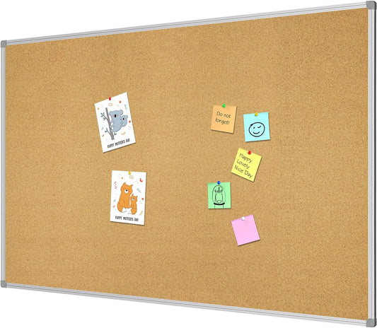 Lockways Large Cork Board Bulletin Board, Bulletin CorkBoard 72 x 36 Inch, Notice Message Pin Board,F Silver Aluminium Frame