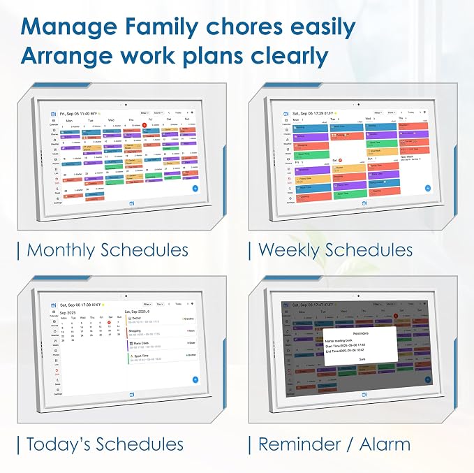 15.6" Digital Wall Calendar No Monthly Fee Family Hub Touchscreen | Multi-calendar Merger Smart Ambient Brightness Large Recipe Library