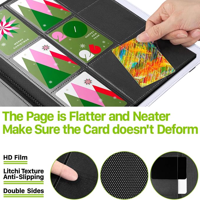 【2026】Trading Card Binder 9 Pocket, Premium Sports Collection Binder Game Cards Book with Sleeves Side Loading, Anti-open Strap Double Sided Waterproof 360 Card Folder