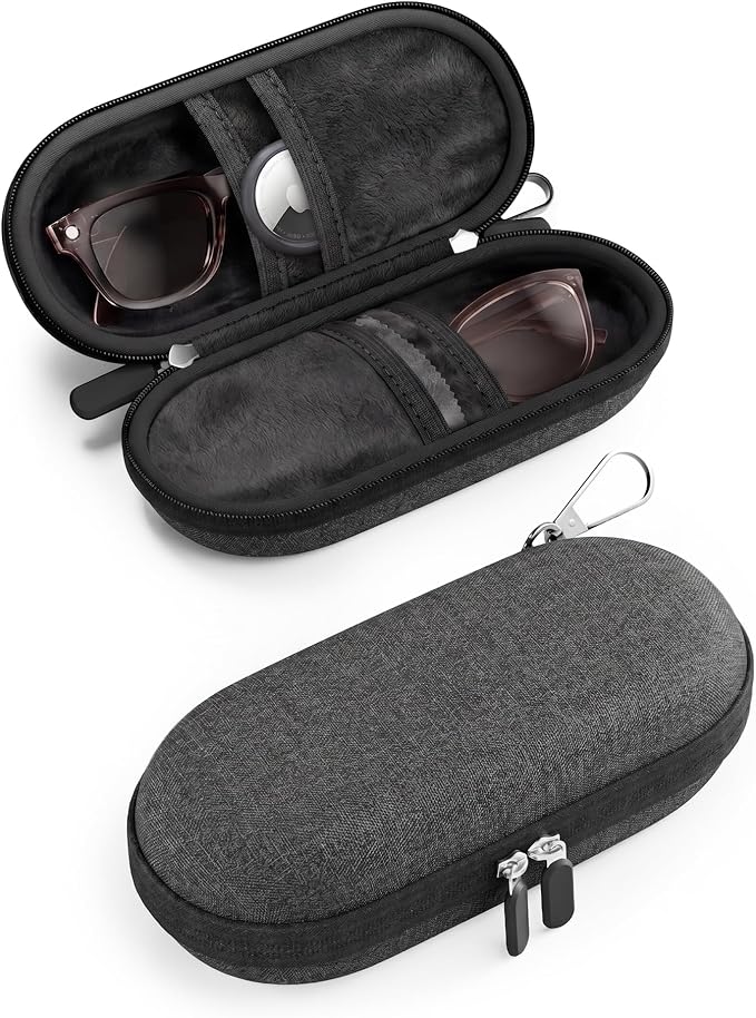 ProCase Hard Double Sunglasses Glasses Case for Men Women -Darkgrey | Hard EVA Shell Shockproof Dual Eyeglass Case with Metal Hook Velvet Lining, Travel Zipper Organizer for Couple Gifts