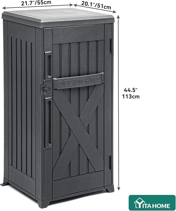 YITAHOME 60 Gallon Large Package Delivery and Storage Box, Double-Wall Resin Outdoor Package Delivery and Waterproof Deck Box for Porch, Curbside, 8.5 Cubic feet, Gray
