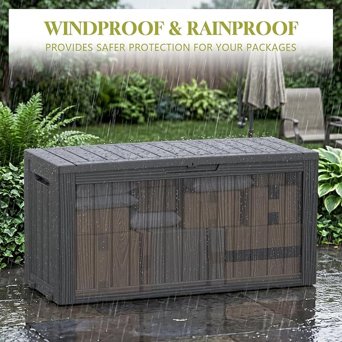 Vixzen 85 Gallon Package Delivery Boxes for Outside Secure Large Parcel Drop Storage Deck Box Outdoor Waterproof UV Resistant Resin Lockable MailBox for Porch Patio(Black)