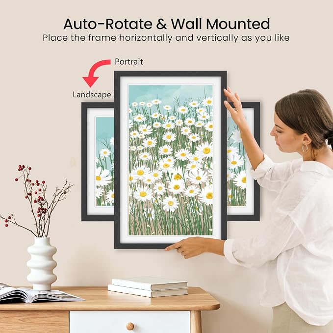 64GB Frameo 21.5" Digital Picture Frame Large 1920 x 1080 IPS FHD Touch Screen WiFi Electronic Photo Frames Share Moments from Phone Instantly Best Gifts for Parents and Grandparents Black Wood White