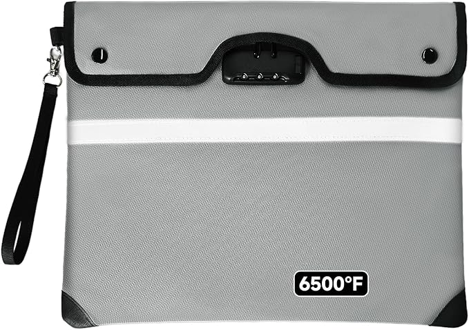 Upgraded 6500°F Fireproof Document Bag with Lock, Waterproof 9-Layer Heat Insulated | Dual-Liner Card Slot Money Bag with Zipper/Reflective Strip for Passport, Important Paper, Cash(15 x 12In)
