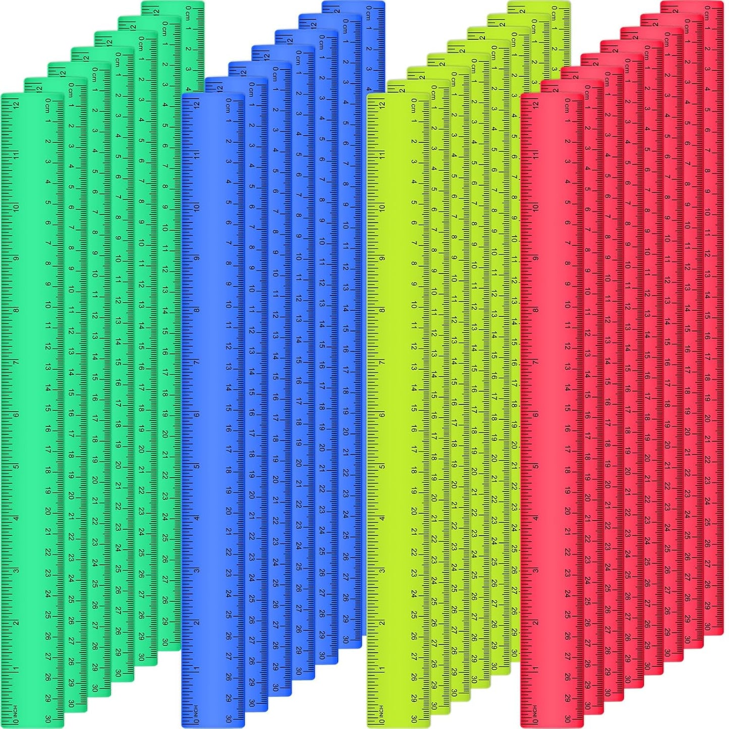 Zonon 30 Pcs 12 Inch Plastic Ruler Assorted Colors Ruler Bulk with Centimeters Millimeter and Inches Rulers First Day of School Gift for Kids School Classroom Office Supplies(Elegant Color,Plastic)