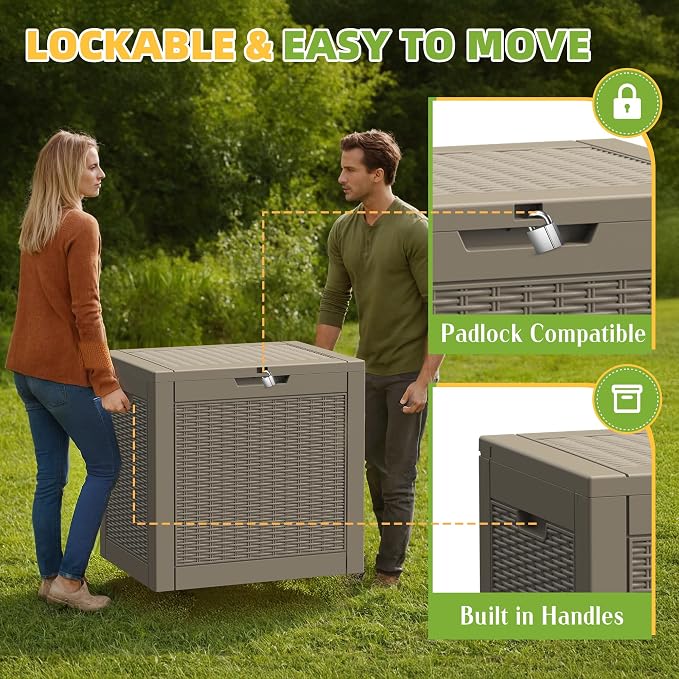 Vixzen 31 Gallon Waterproof Large Deck Box, Lockable Resin Outdoor Storage Box with Hydraulic Lid, Durable Storage Bin for Patio Furniture Cushions, Garden Tools, Pool Accessories, Grey