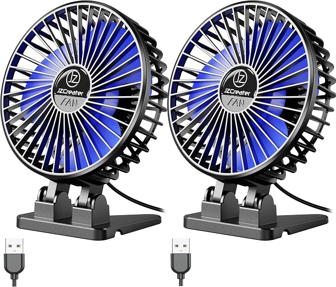 JZCreater USB Desk Fan, Mini Fan Portable, 3 Speeds Desktop Table Cooling Fans, Plug in Power, Rotation Strong Wind, Quiet Personal Small Fan for Home Desktop Office Travel Bedroom, Black (2Pack)