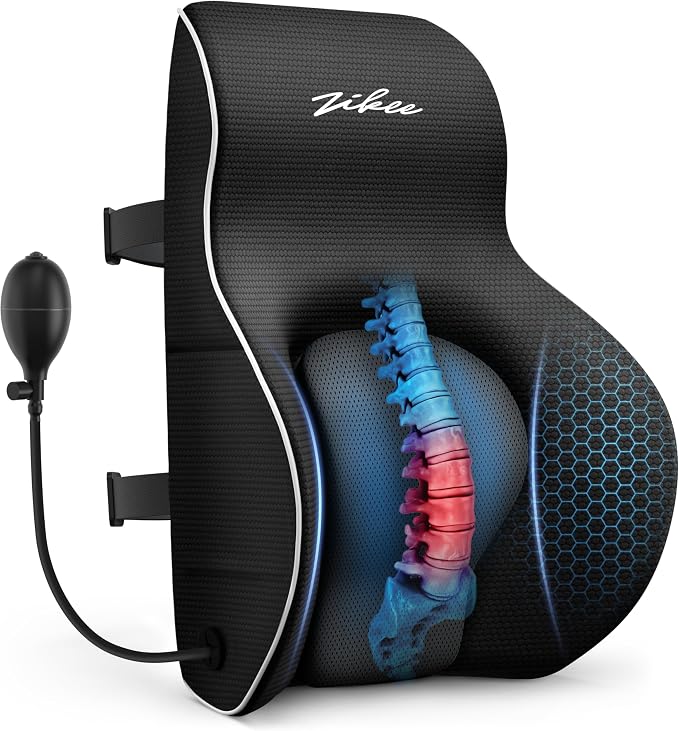 ZIKEE Lumbar Support Pillow with Adjustable Airbag for Back Pain Relief | Ergonomic Memory Foam Back Support Pillow, Provides Comfortable Support & Improves Posture, Fits Office Chair, Car Seat, Home