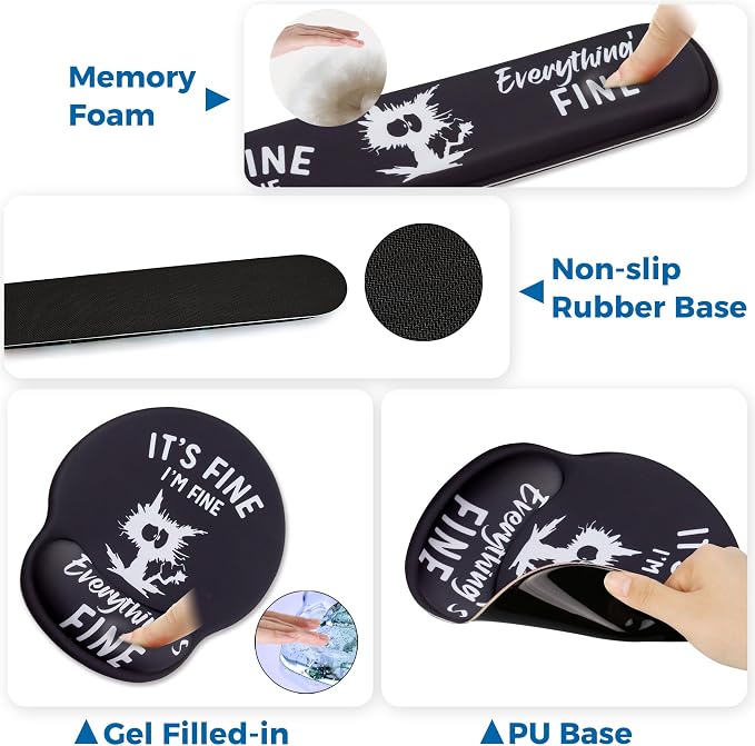 Mouse Pad and Keyboard Wrist Rest Support,Ergonomic Mouse Pad Set | Mousepad With Coaster and Non-Slip PU Base,Pain Relief for Desk Desktop Gaming, Computer,Office -Beach