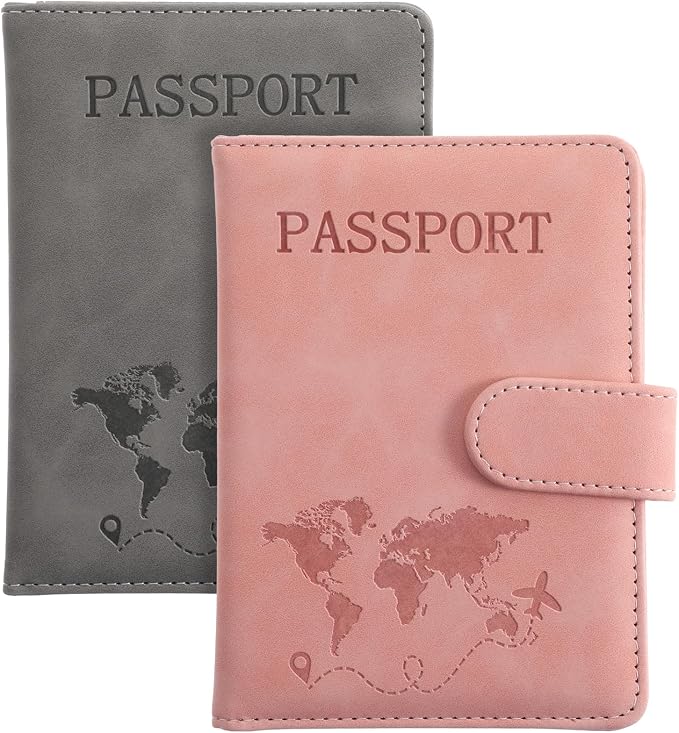 2 Pack Passport Holder for Travel, Passport Wallet Cover Case Waterproof RFID Blocking Passport Holder with Pen Holder Travel Must Haves Accessories, Passport Book Holders for Women and Men