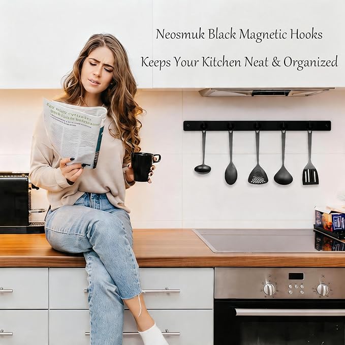 Neosmuk Magnetic Hooks, Heavy Duty 30lb+ Strong Magnet Hook for Cruise Cabins, Cruise Essentials 2026 for Hanging, Metal Wall Refrigerator Hangers (Black, 15 Pack)