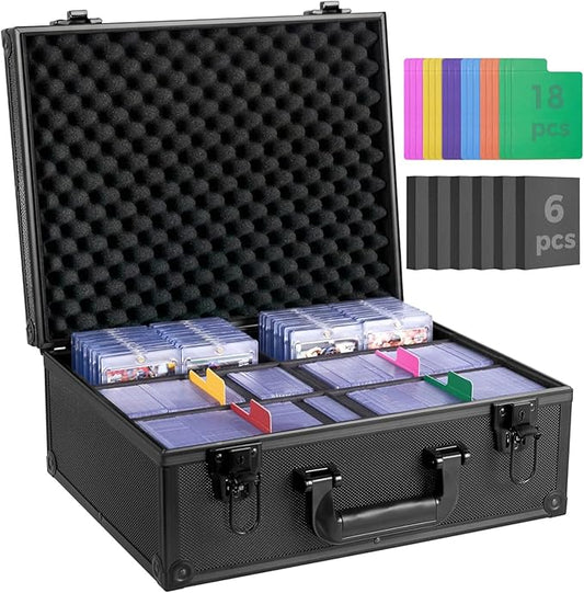 Top Loader Storage Box, Trading Card Case for Sports Cards, Fits 3" x 4" 35PT Hard Sleeves with 18 Color Separators & 6 Foam Dividers, Card Box Holders 610+ Top Loaders, 140+ Magnetic Holder