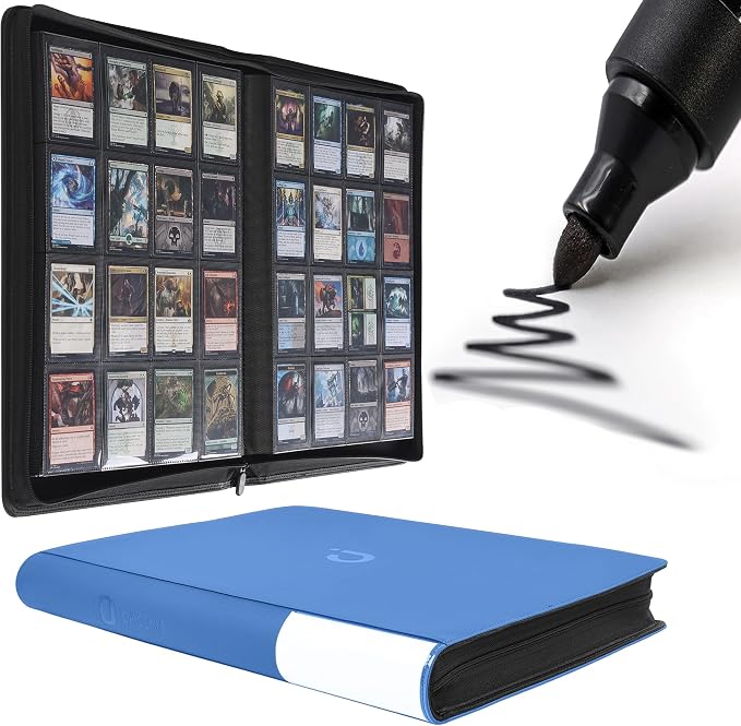 D DACCKIT Card Binder 16 Pocket - Fits 1024 Cards，4X4 Ringless Card Album with Sleeves for Trading Cards & Sports Cards（Model A，Sky Blue）