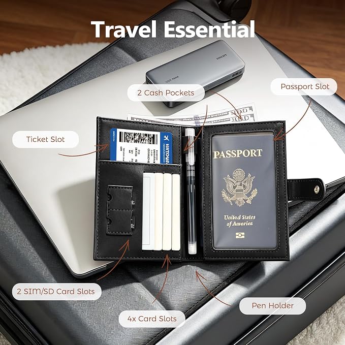 Veki Passport Holder for Travel, RFID Blocking Passport Cover, Black | Passport Wallet, RFID Blocking, PU Leather, Durable Passport Case with Card Holder, Pen Slot, Travel Essentials for Women Men