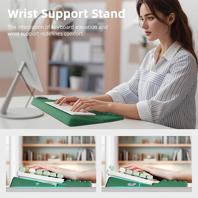 Ospelelf Keyboard Wrist Rest Pad, Comfy Ergonomic Keyboard Stand Riser Holder, Computer Wrist Support Cushion forTyping, Green