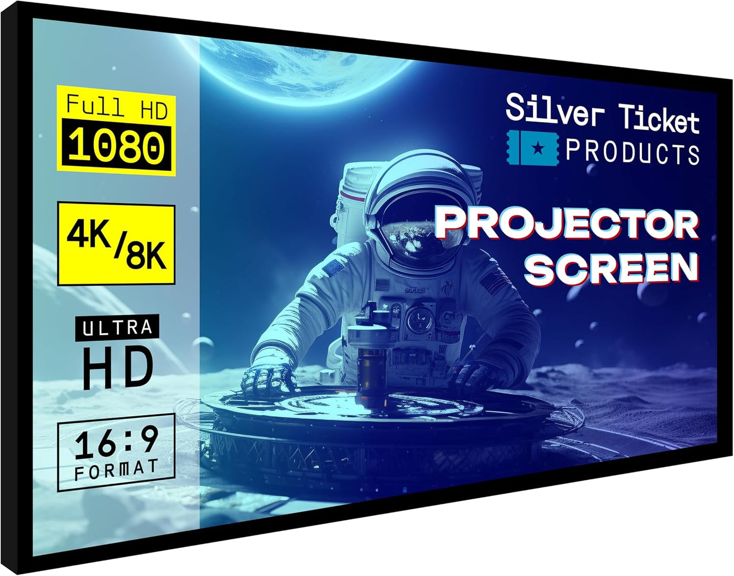 Silver Ticket Products STR Series 6 Piece Home Theater Fixed Frame 4K / 8K Ultra HD, HDTV, HDR & Active 3D Movie Projection Screen, 16:9 Format, 120" Diagonal, Grey Material STR-169120-G
