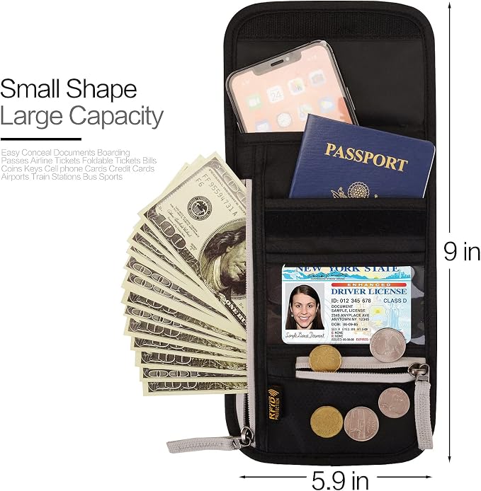 Neck Wallet Lightweight RFID Blocking Waterproof Travel Pouch Passport Wallets for Women Men