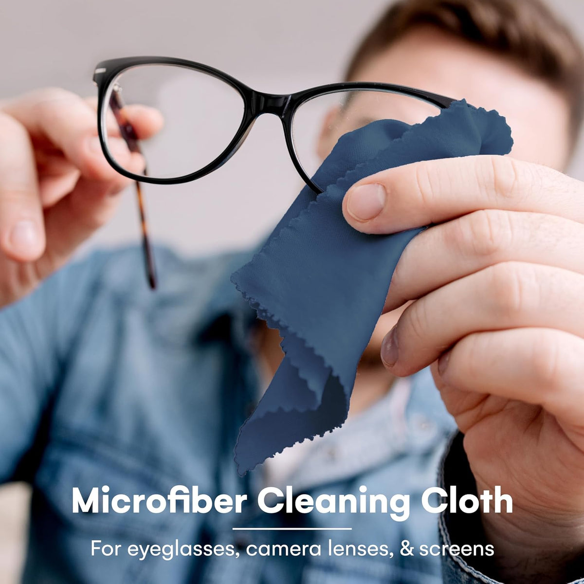 Care Touch Microfiber Cleaning Cloths, 6 Pack - Cleans Glasses, Lenses, Phones, Screens, Other Delicate Surfaces - Large Lint Free Microfiber Cloths - Eye Glass Clean Cloths - 6" x 7" (Navy Blue)