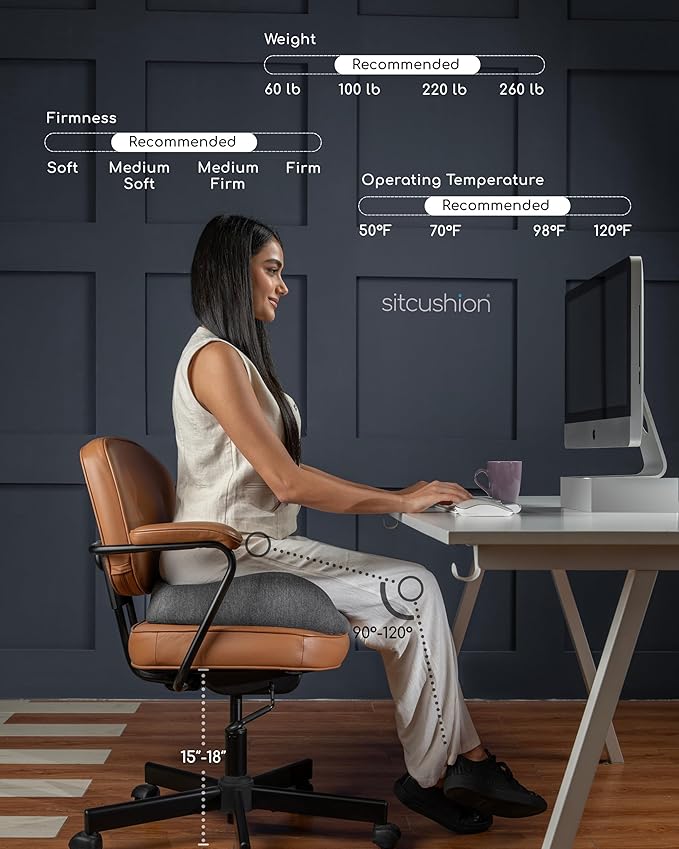 Ergonomic Office Chair Cushion for Sciatica Pain Relief, Computer Chair Cushion for All Day Comfort, Extra Large Seat Cushions for Office Chairs, Orthopedic Coccyx Cushion for Car & Wheelchair(Black)